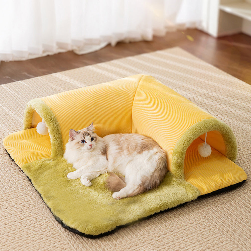 Pet Cat Cave Tunnel Play Tunnel Bed Hanging Toy Balls