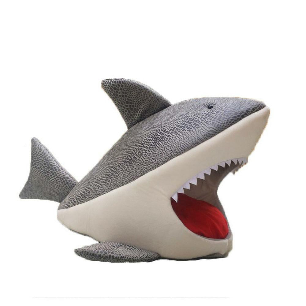 Bed Cave For Pet Dogs Cats Shark Shape With Removable Cushion Waterproof Bottom