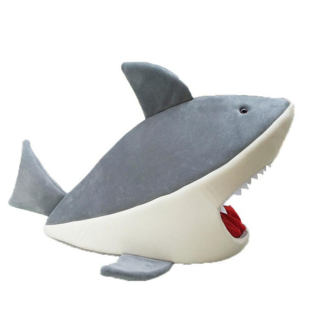 Bed Cave For Pet Dogs Cats Shark Shape With Removable Cushion Waterproof Bottom