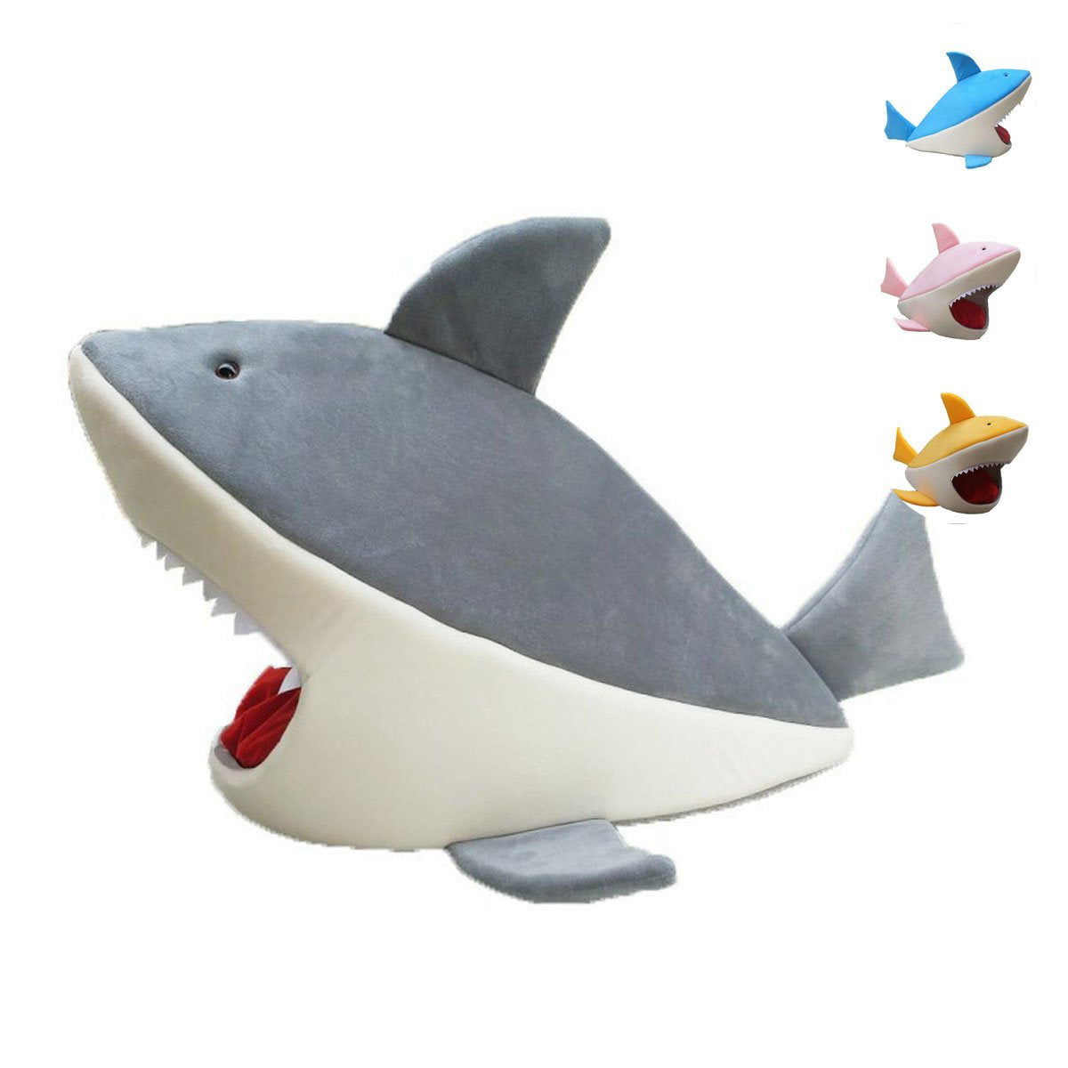 Bed Cave For Pet Dogs Cats Shark Shape With Removable Cushion Waterproof Bottom