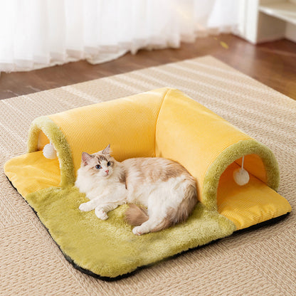 Pet Cat Cave Tunnel Play Tunnel Bed Hanging Toy Balls