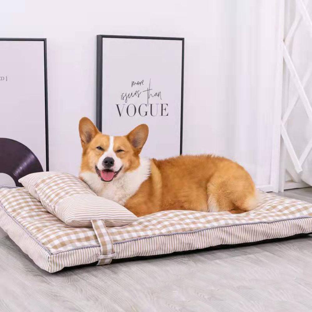 Small-Large Dog Beds Plaid Print With Pillow