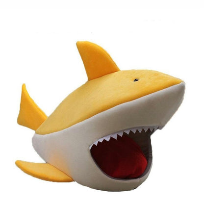 Bed Cave For Pet Dogs Cats Shark Shape With Removable Cushion Waterproof Bottom