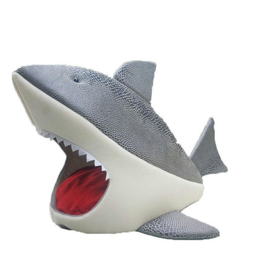 Bed Cave For Pet Dogs Cats Shark Shape With Removable Cushion Waterproof Bottom